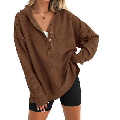 Womens Hoodie Oversized Button Up Sweatshirt