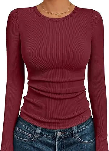 🔥8- PACK Women's Long Sleeve Blouses Shirts with Ribbed Knit Work Office Basic Tops