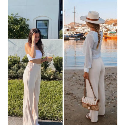 ⚡LAST 2 DAYS⚡- Women's Casual High Waist Linen Wide Leg Trousers