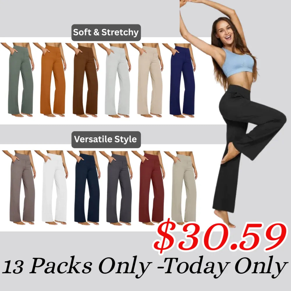 "💘Women's High-Waist Wide Leg Pants – Business Casual Yoga Dress Pants with Pockets"