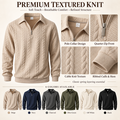 🔥 BESTSELLER | 6PCS $24.63 | Men's Textured Half-Zip Polo Sweater