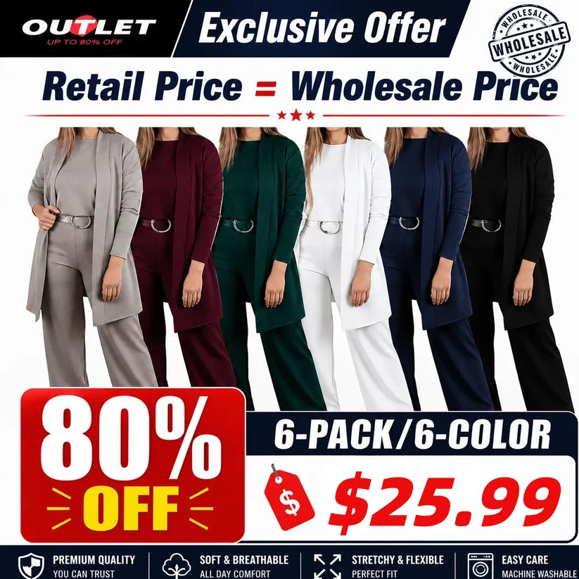 Elegant 3-piece set including long cardigan, top and pants