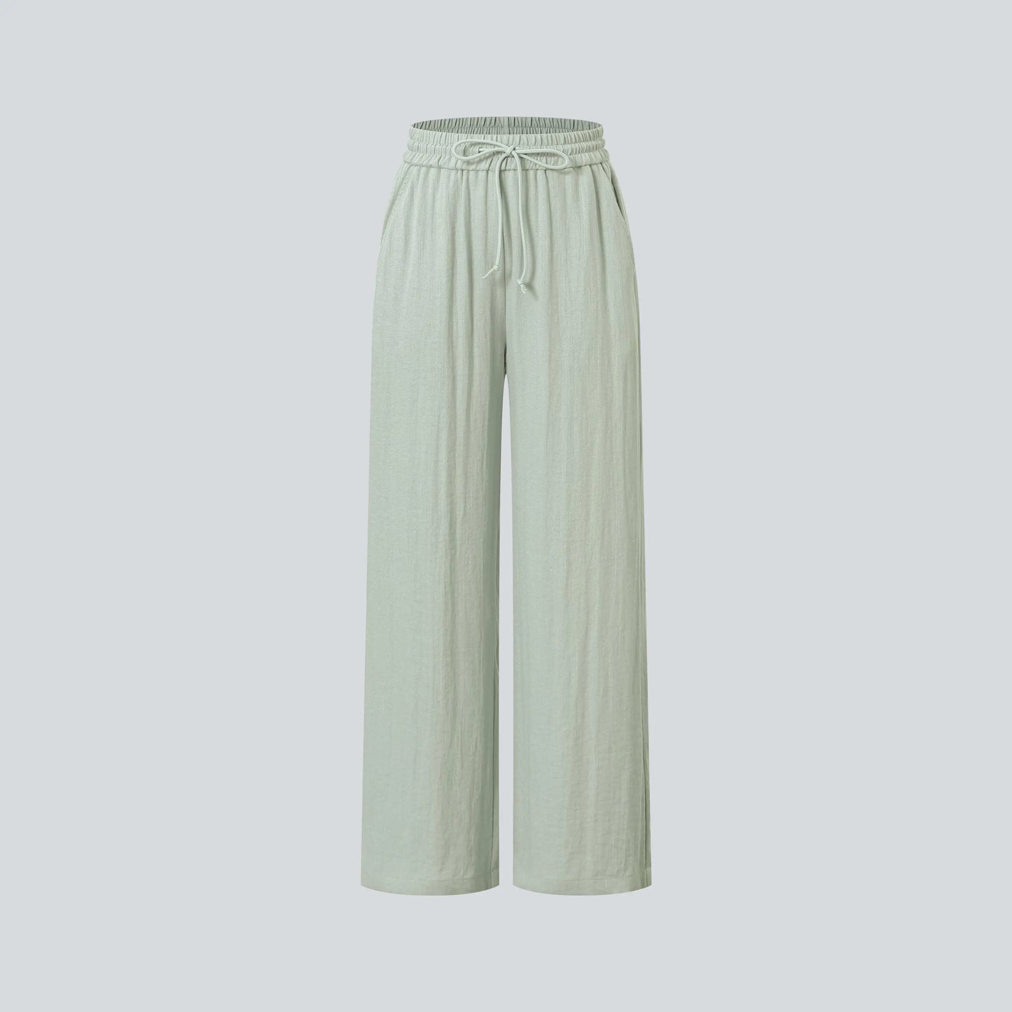 High-Waisted Drawstring Wide-Leg Linen-Feel Pants with Pockets
