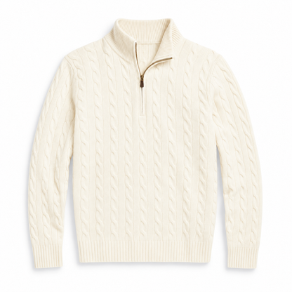 Men's Cable Knit Quarter Zip Sweater, Classic Long Sleeve Pullover with Ribbed Collar