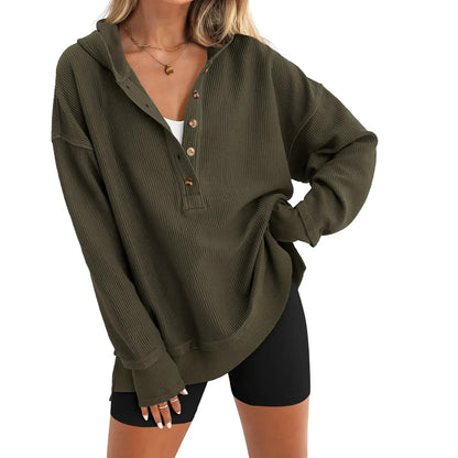 Womens Hoodie Oversized Button Up Sweatshirt