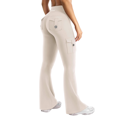 Women's Workout Flare Leggings with Pockets Hidden Scrunch High Waisted Cargo Gym Yoga