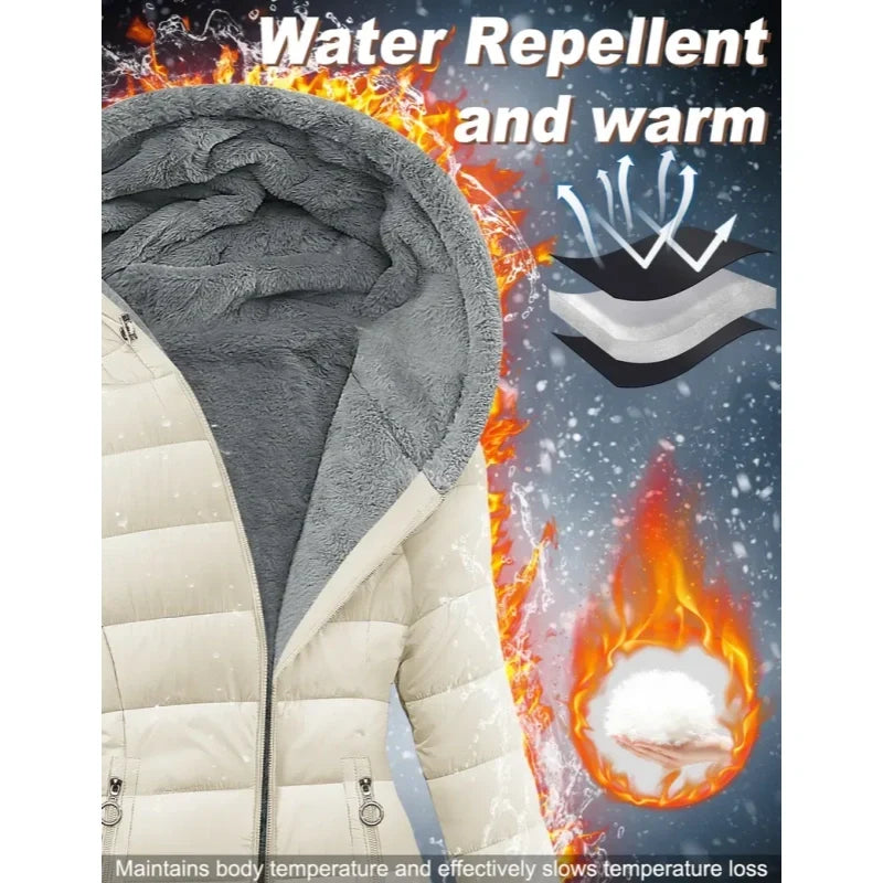 Women's Long Sleeve Furry Puffer Down Jacket