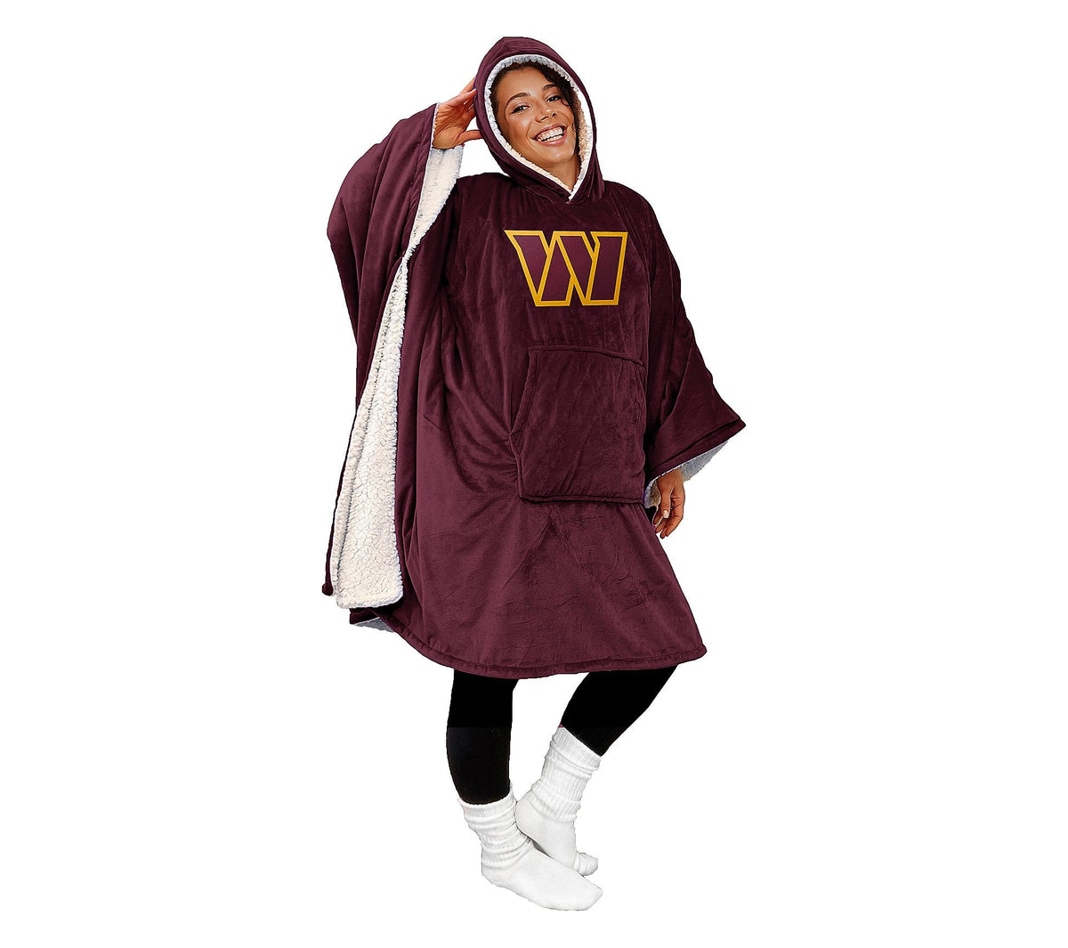 Final Clearance - 60" x 80" Wearable Hooded Blanket with Logo Patch