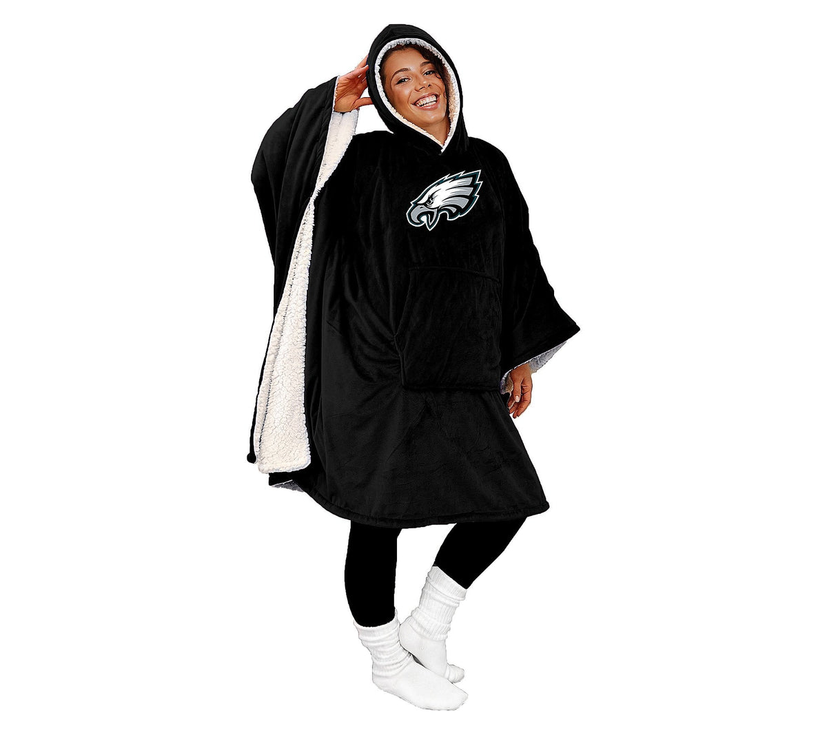 Final Clearance - 60" x 80" Wearable Hooded Blanket with Logo Patch