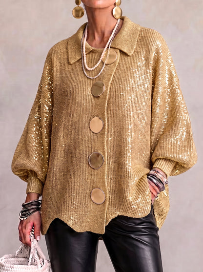 🔥 LAST DAY  ⏰ Women's Oversized Collared Knit Cardigan – Soft Cozy Fit With Elegant Metal Buttons