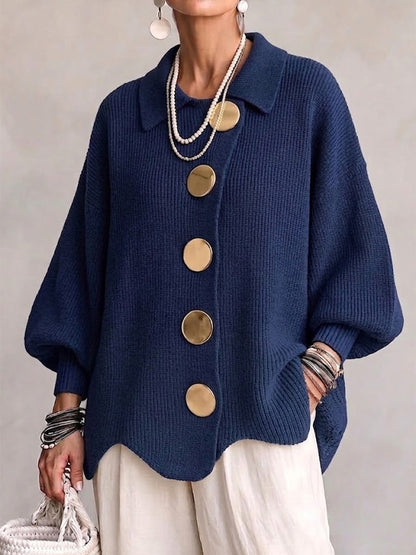 🔥 LAST DAY  ⏰ Women's Oversized Collared Knit Cardigan – Soft Cozy Fit With Elegant Metal Buttons