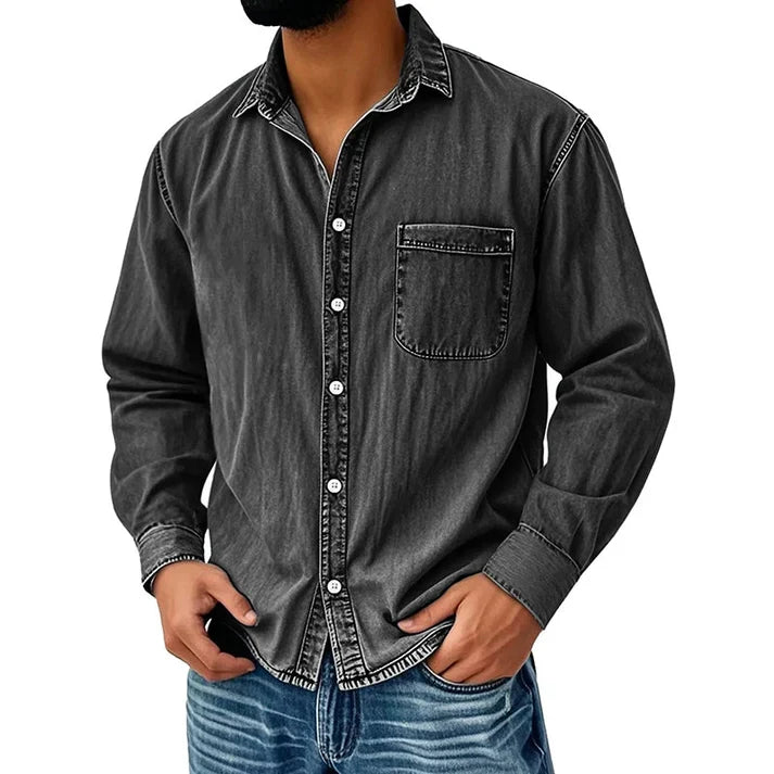 Men's Retro Washed Denim Shirt