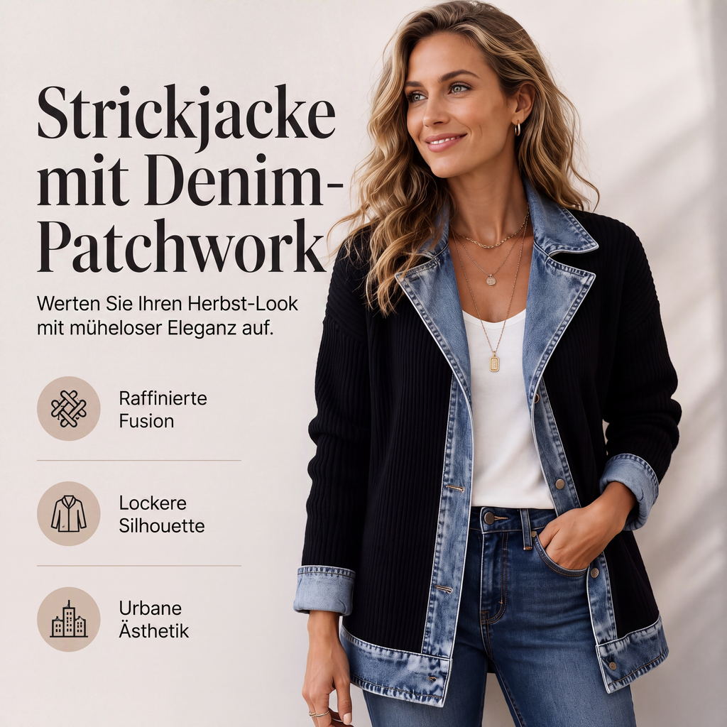 Ribbed Knit Cardigan with Denim – Casual Chic for Every Day 🎁