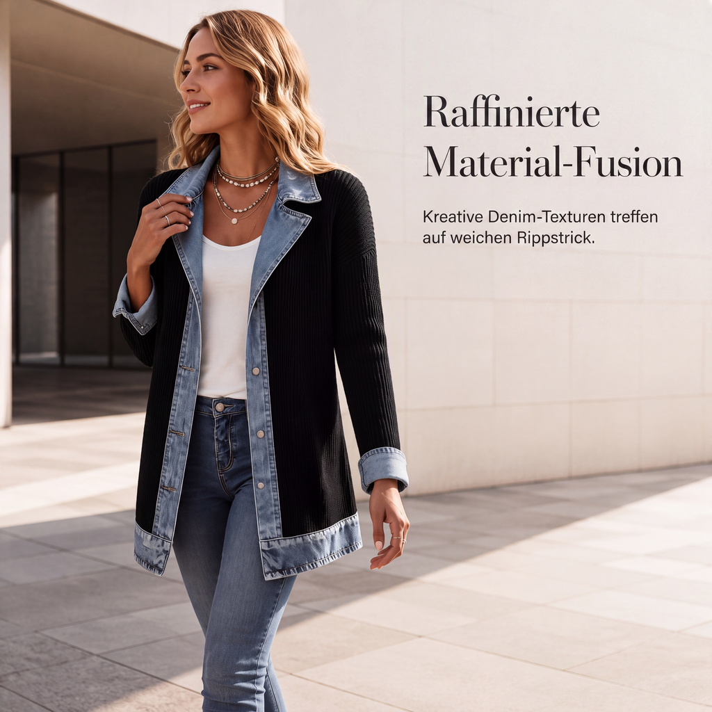 Ribbed Knit Cardigan with Denim – Casual Chic for Every Day 🎁