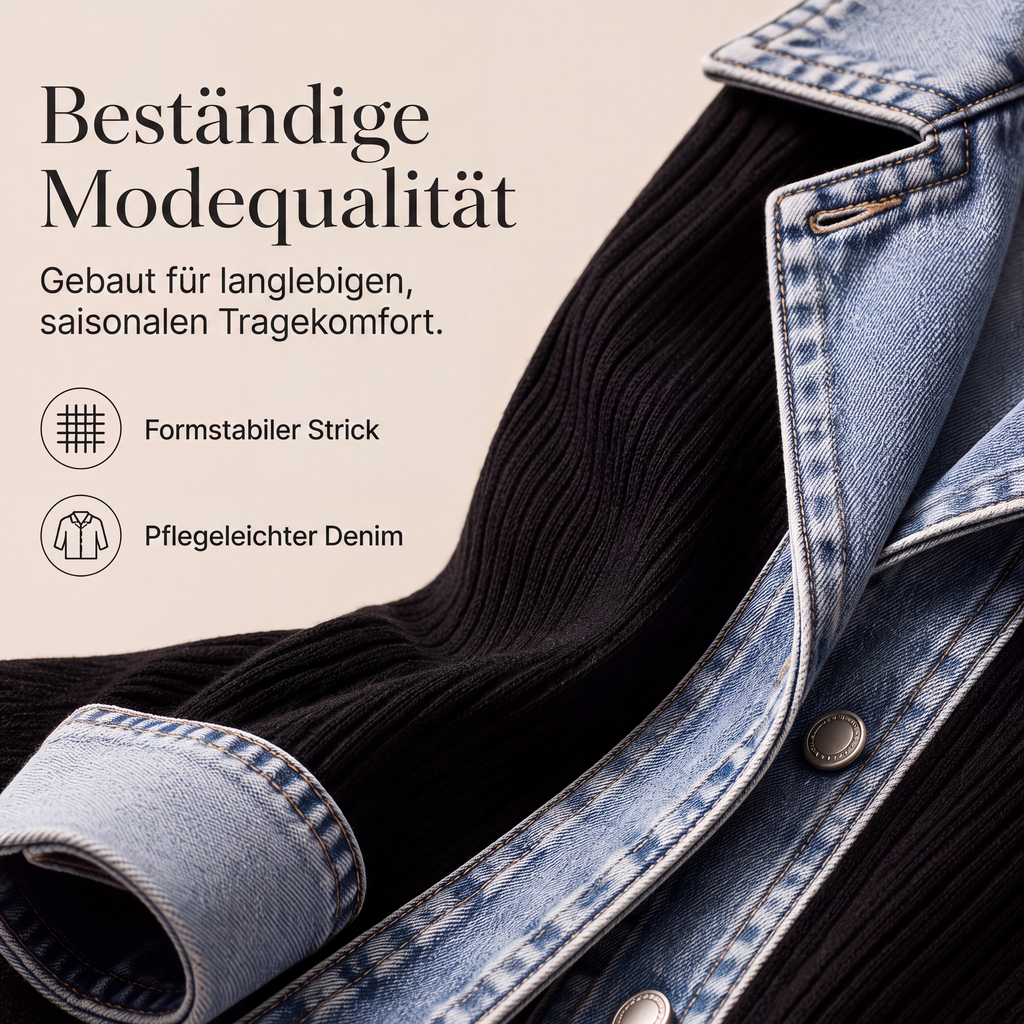 Ribbed Knit Cardigan with Denim – Casual Chic for Every Day 🎁