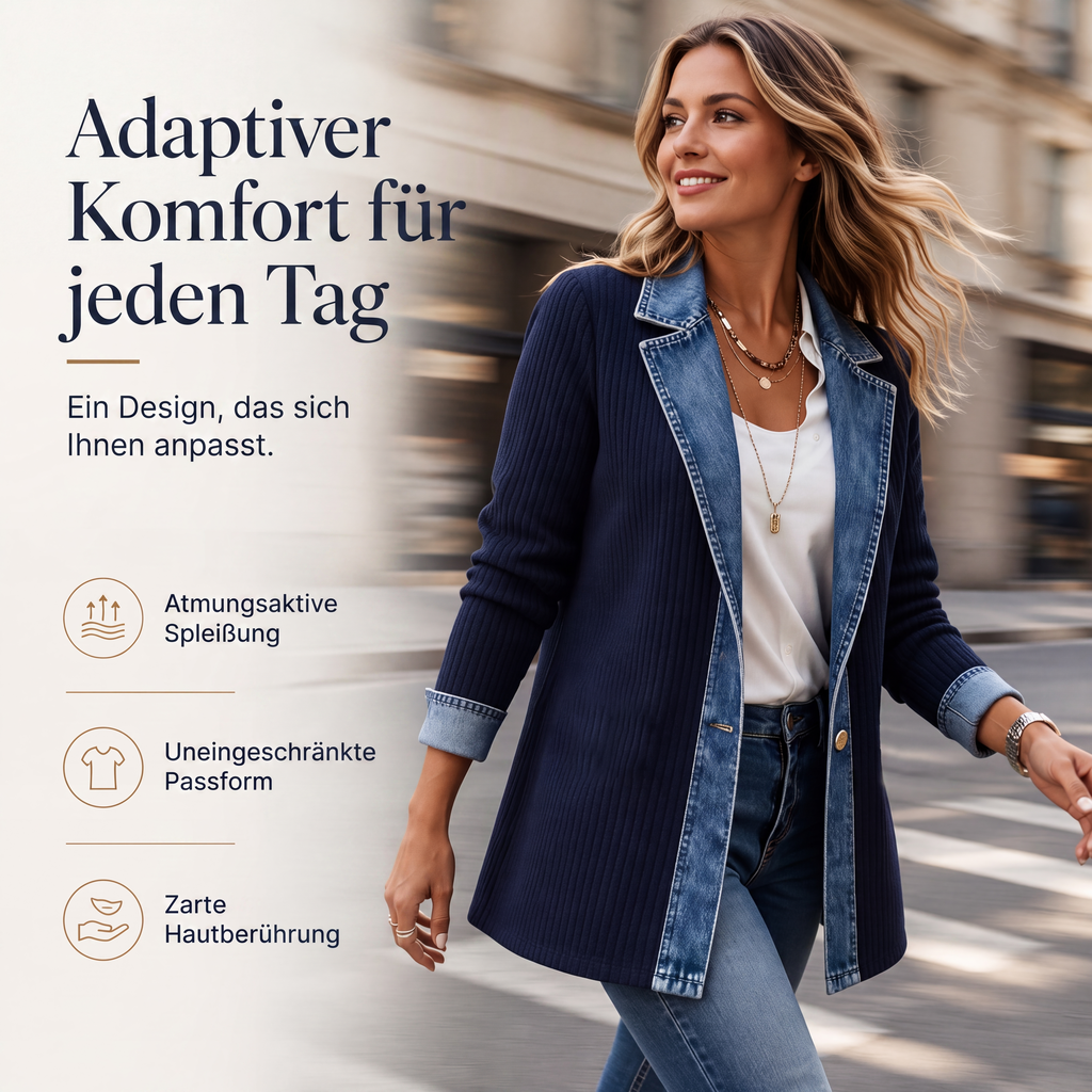 Ribbed Knit Cardigan with Denim – Casual Chic for Every Day 🎁