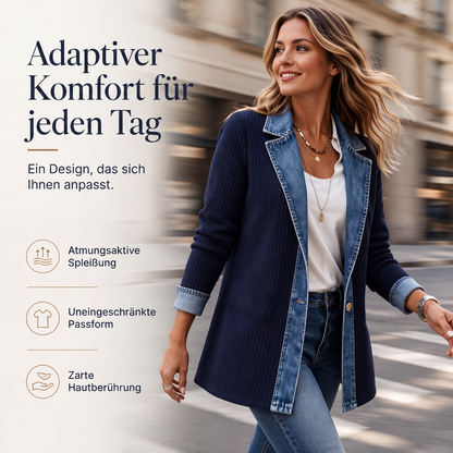 Ribbed Knit Cardigan with Denim – Casual Chic for Every Day 🎁