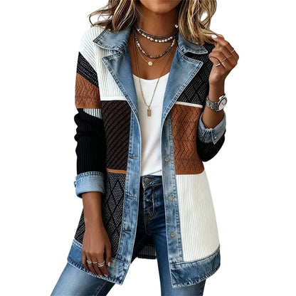 Ribbed Knit Cardigan with Denim – Casual Chic for Every Day 🎁