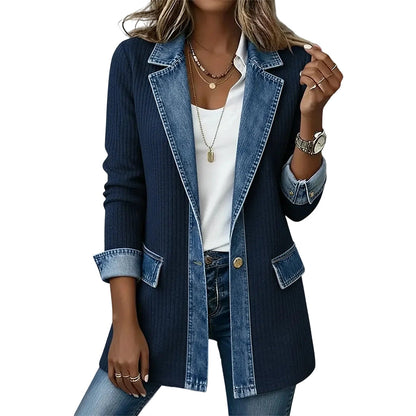 Ribbed Knit Cardigan with Denim – Casual Chic for Every Day 🎁