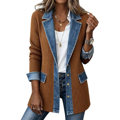 Ribbed Knit Cardigan with Denim – Casual Chic for Every Day 🎁