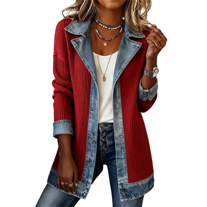 Ribbed Knit Cardigan with Denim – Casual Chic for Every Day 🎁