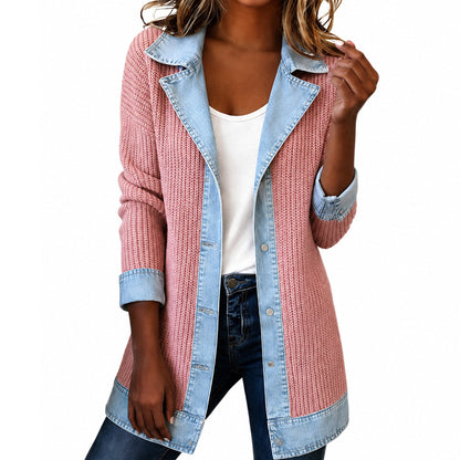 Ribbed Knit Cardigan with Denim – Casual Chic for Every Day 🎁